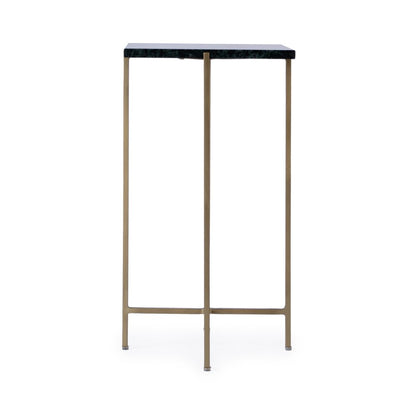 21" Green and Gold Marble and Iron Drink Size Square End Table