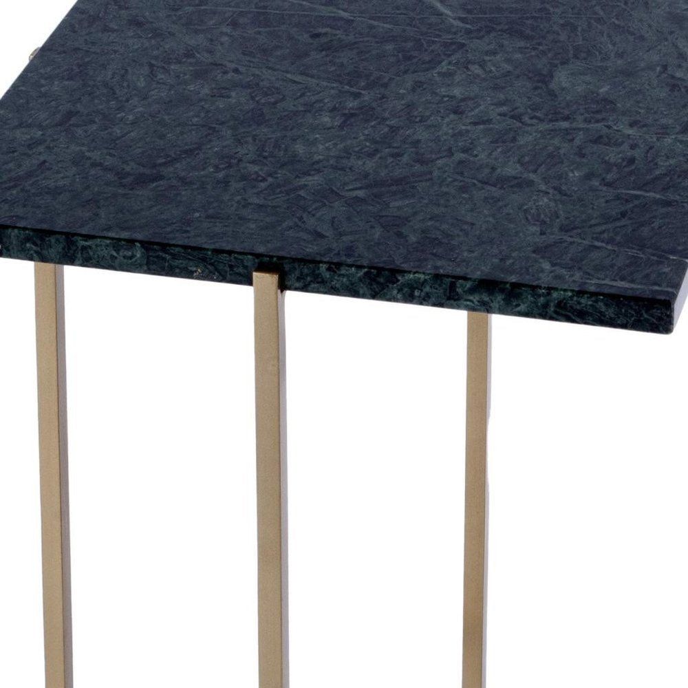 21" Green and Gold Marble and Iron Drink Size Square End Table