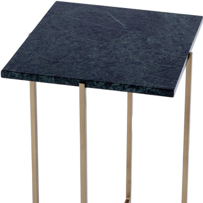 21" Green and Gold Marble and Iron Drink Size Square End Table