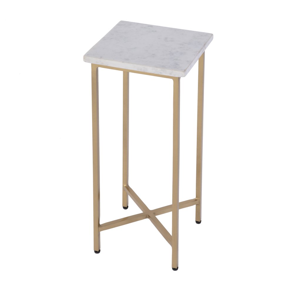 21" White and Gold Distressed Marble and Iron Square End Table HomeRoots