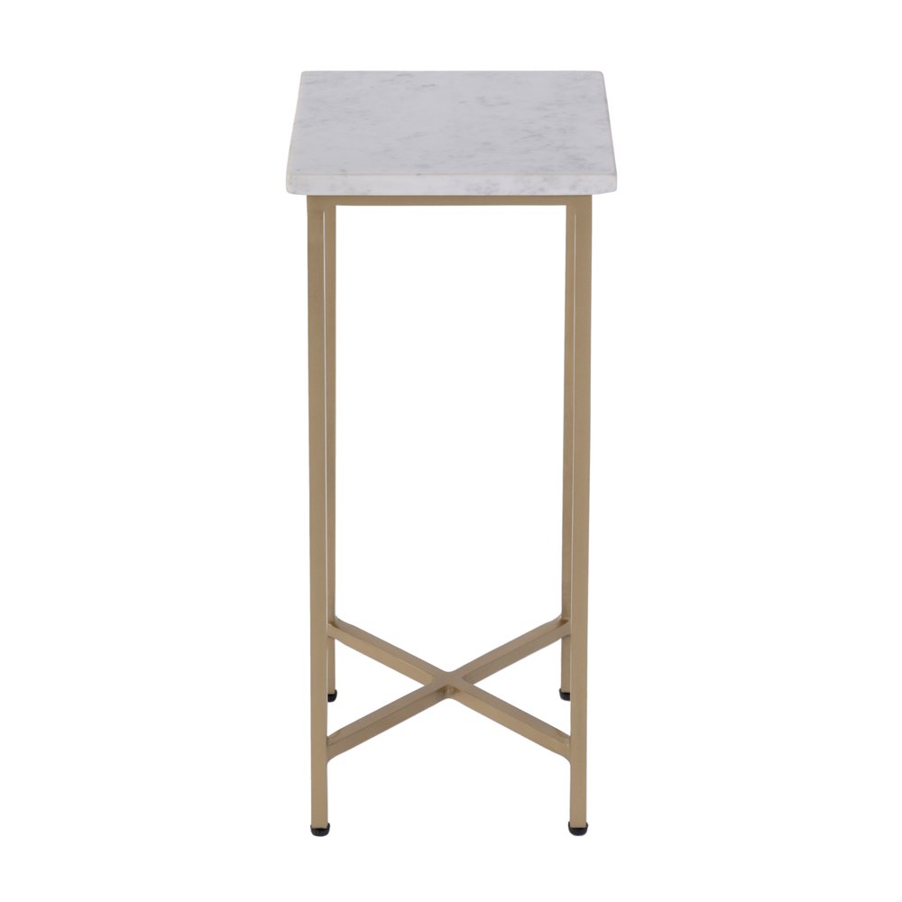 21" White and Gold Distressed Marble and Iron Square End Table HomeRoots