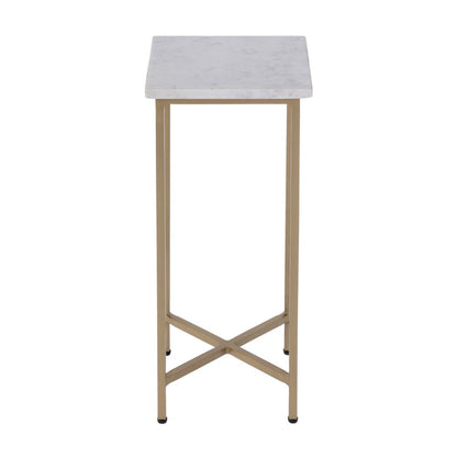 21" White and Gold Distressed Marble and Iron Square End Table HomeRoots