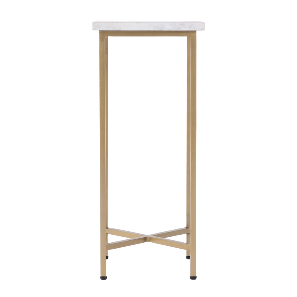 21" White and Gold Distressed Marble and Iron Square End Table HomeRoots