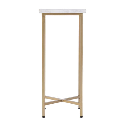 21" White and Gold Distressed Marble and Iron Square End Table HomeRoots