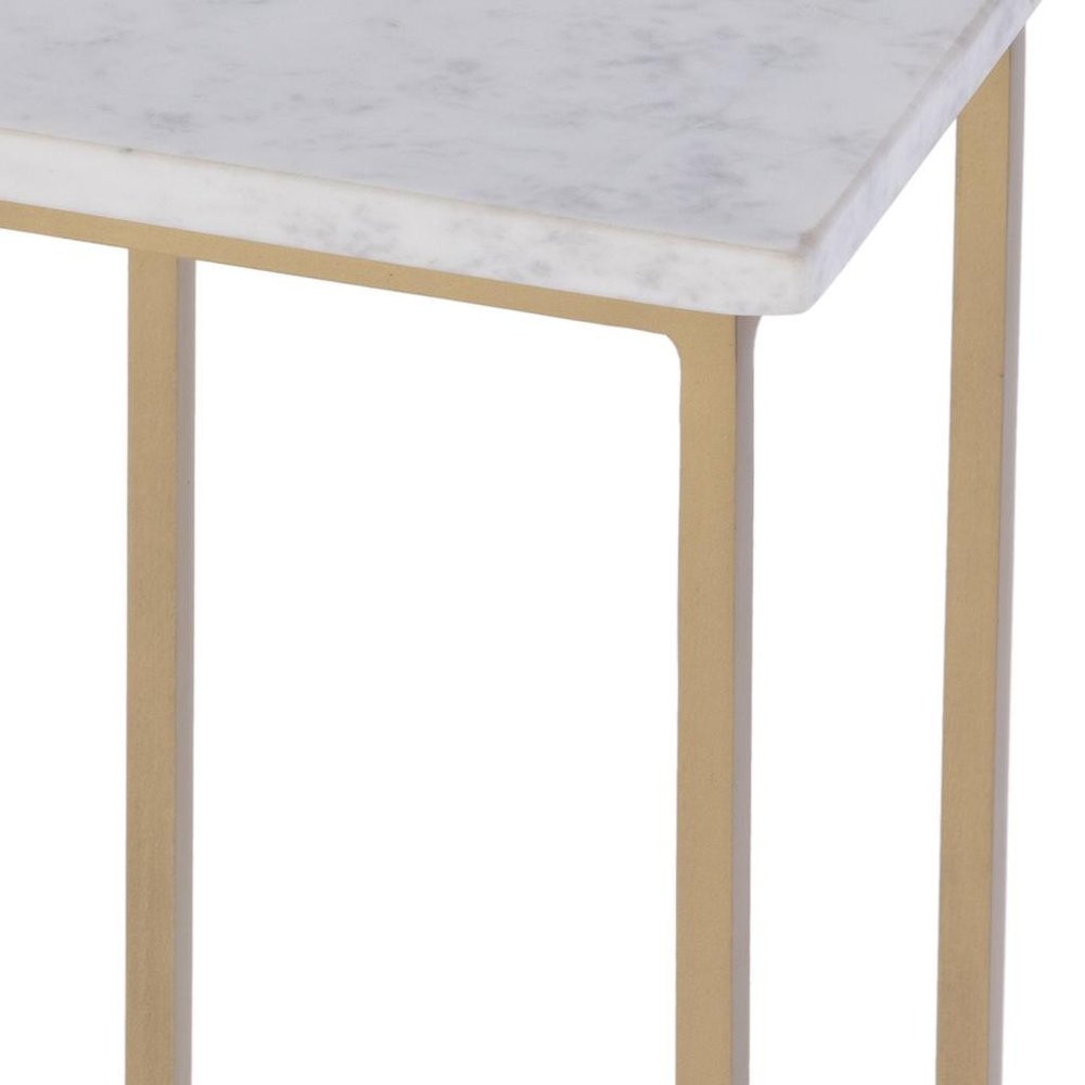 21" White and Gold Distressed Marble and Iron Square End Table HomeRoots