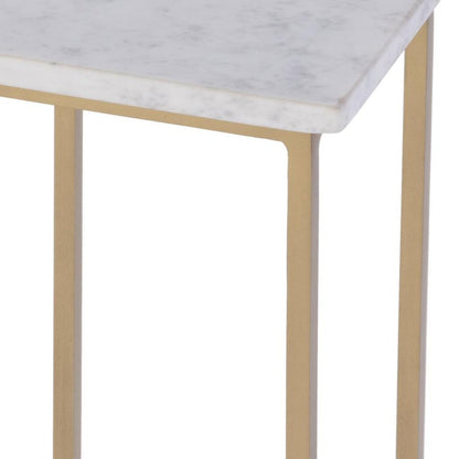 21" White and Gold Distressed Marble and Iron Square End Table HomeRoots