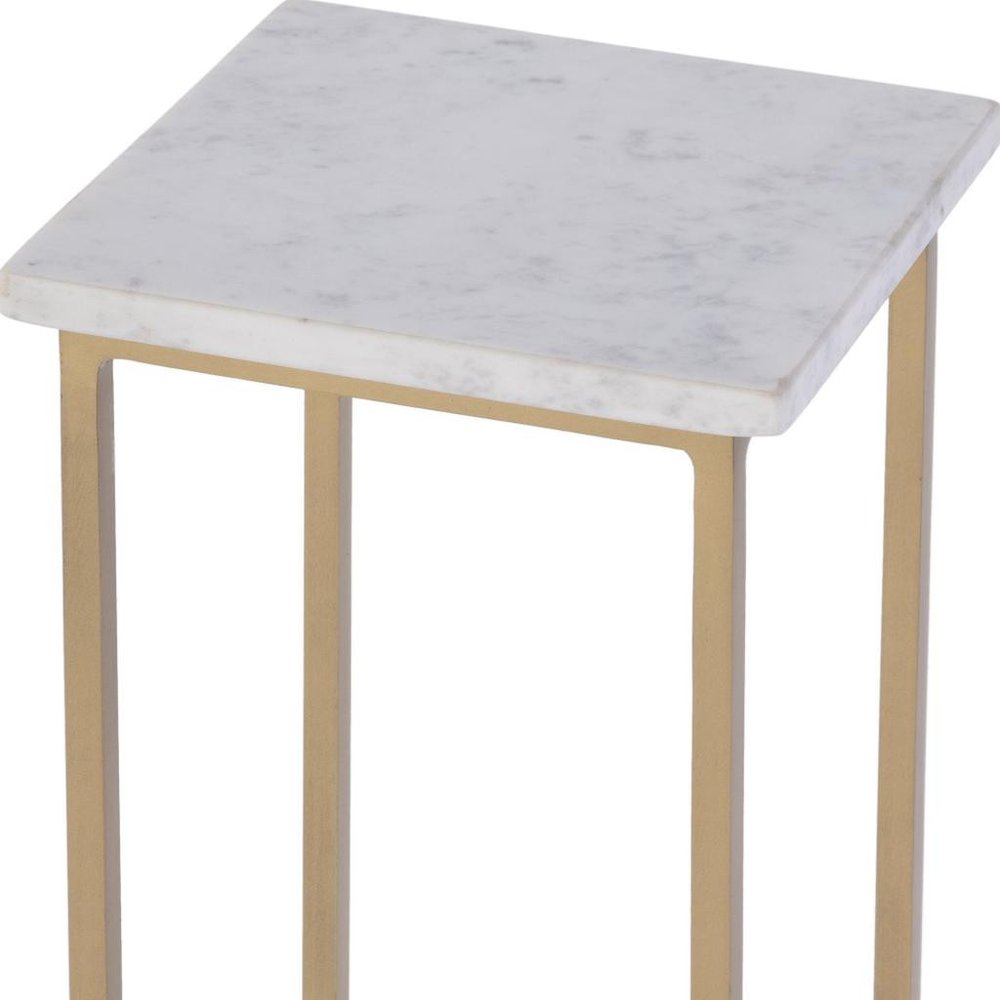 21" White and Gold Distressed Marble and Iron Square End Table HomeRoots