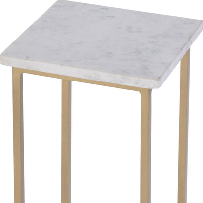 21" White and Gold Distressed Marble and Iron Square End Table HomeRoots