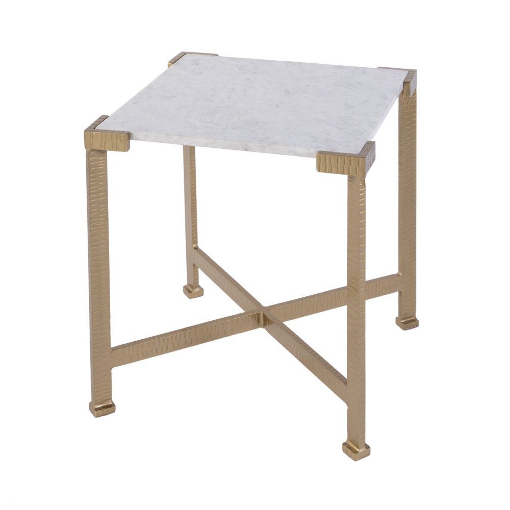 20" White and Gold Distressed Marble and Iron Square End Table HomeRoots