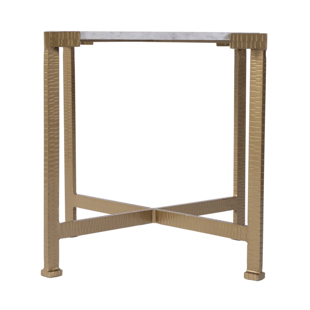 20" White and Gold Distressed Marble and Iron Square End Table HomeRoots
