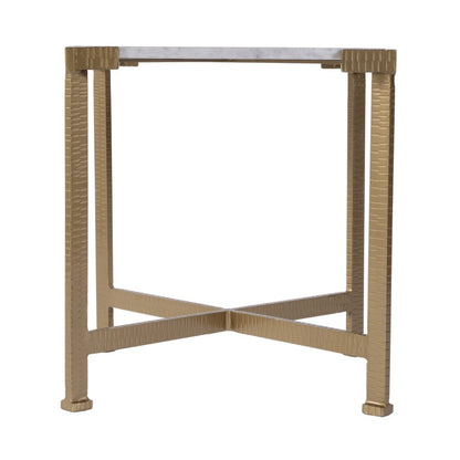 20" White and Gold Distressed Marble and Iron Square End Table HomeRoots