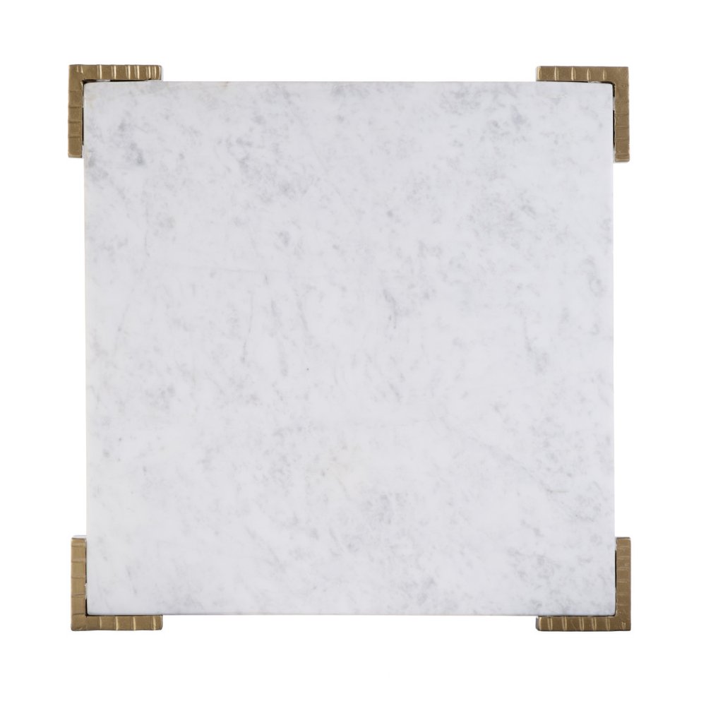 20" White and Gold Distressed Marble and Iron Square End Table HomeRoots