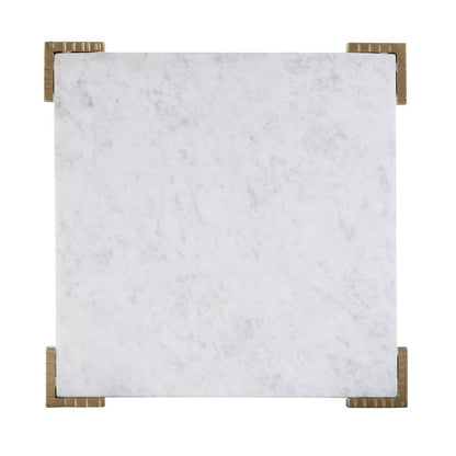 20" White and Gold Distressed Marble and Iron Square End Table HomeRoots