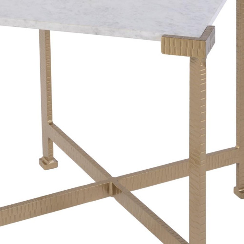 20" White and Gold Distressed Marble and Iron Square End Table HomeRoots