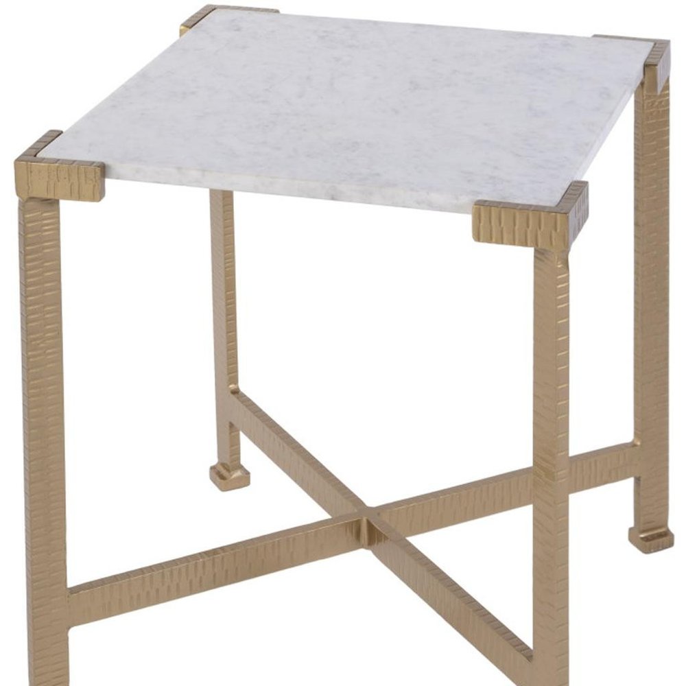 20" White and Gold Distressed Marble and Iron Square End Table HomeRoots