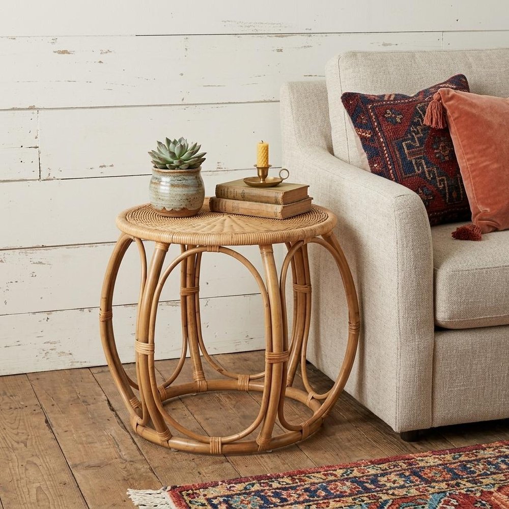 24" Natural Rattan Round Drum End Table HomeRoots