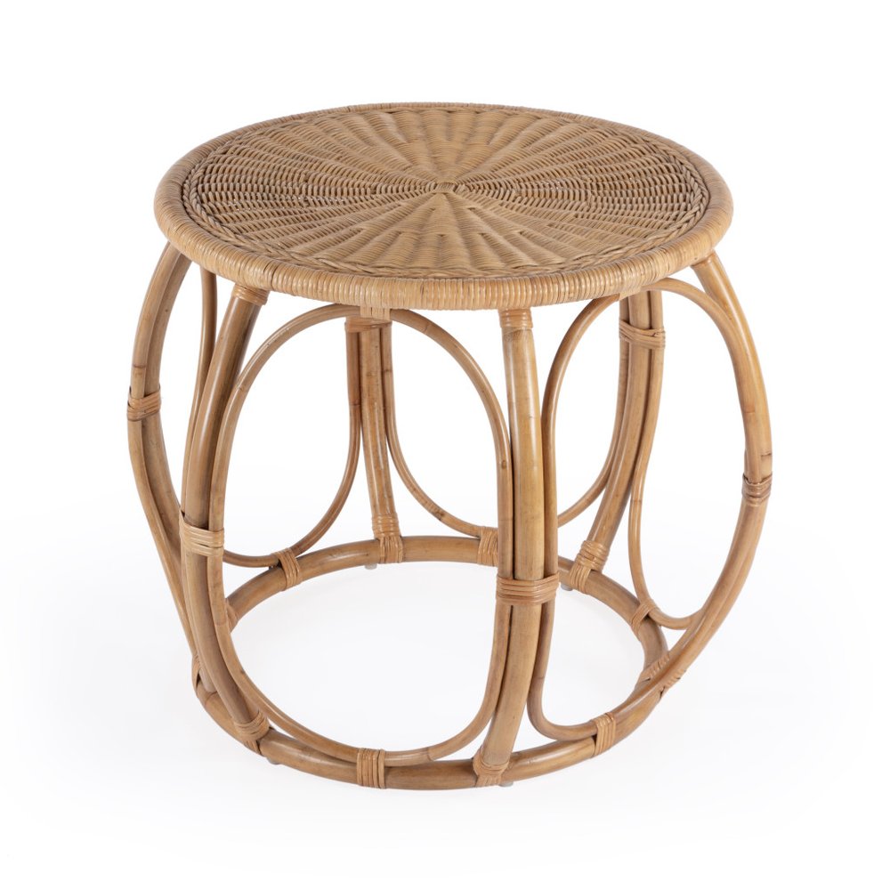 24" Natural Rattan Round Drum End Table HomeRoots