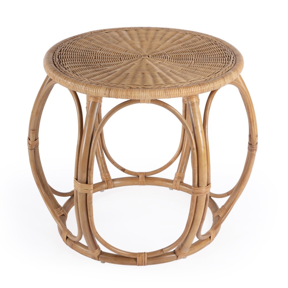 24" Natural Rattan Round Drum End Table HomeRoots