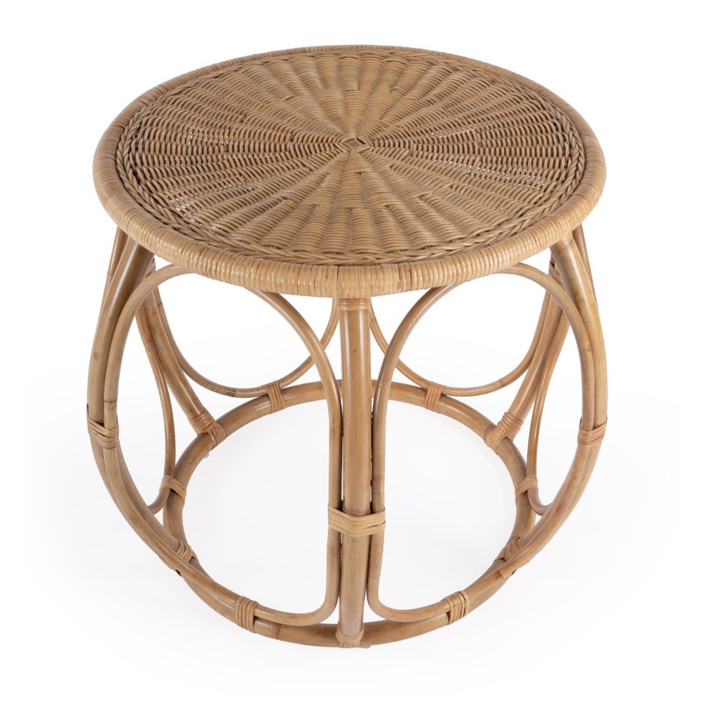 24" Natural Rattan Round Drum End Table HomeRoots