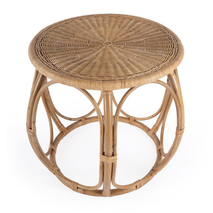 24" Natural Rattan Round Drum End Table HomeRoots
