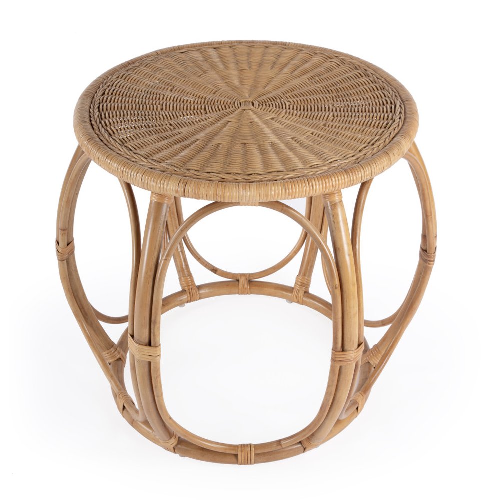 24" Natural Rattan Round Drum End Table HomeRoots