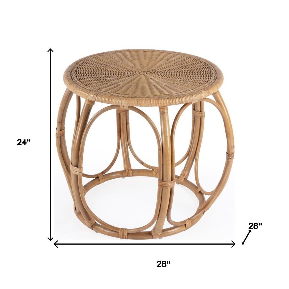 24" Natural Rattan Round Drum End Table HomeRoots