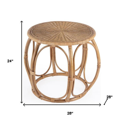 24" Natural Rattan Round Drum End Table HomeRoots