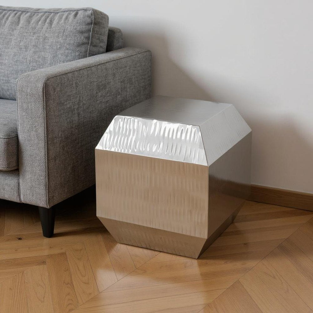 20" Silver Stainless Steel Square Block End Table HomeRoots