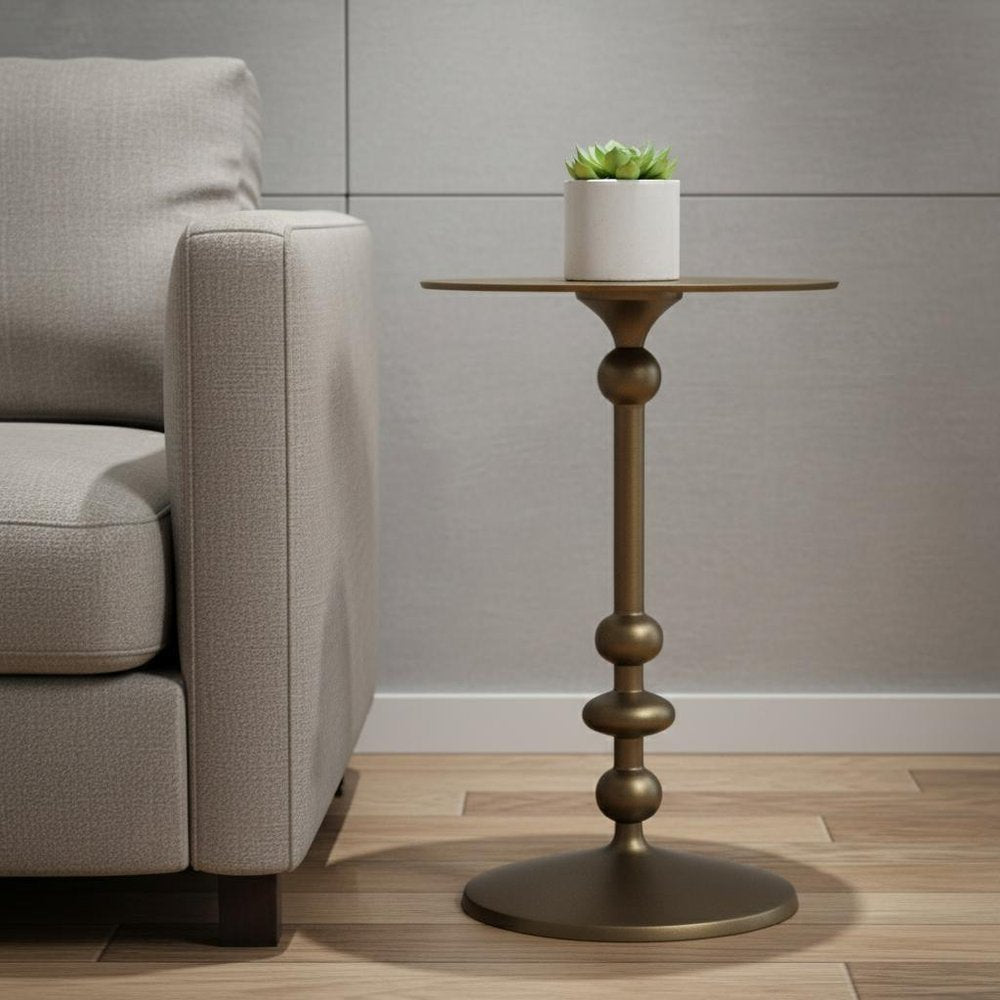 19" Bronze Aluminum Round Drink Size Pedestal End Table HomeRoots