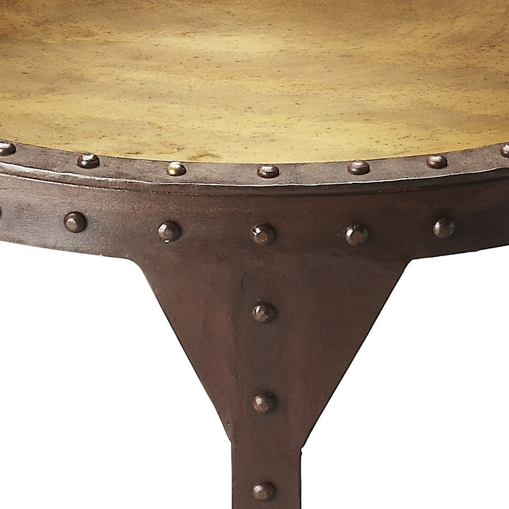 24" Copper and Bronze Metal Round Pedestal End Table HomeRoots