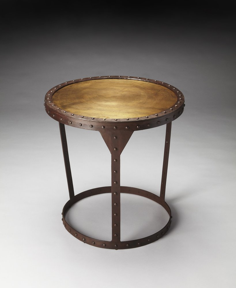 24" Copper and Bronze Metal Round Pedestal End Table HomeRoots