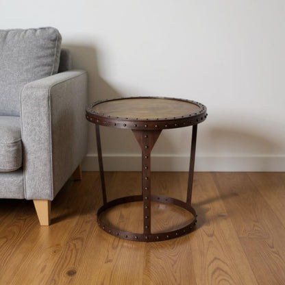 24" Copper and Bronze Metal Round Pedestal End Table HomeRoots
