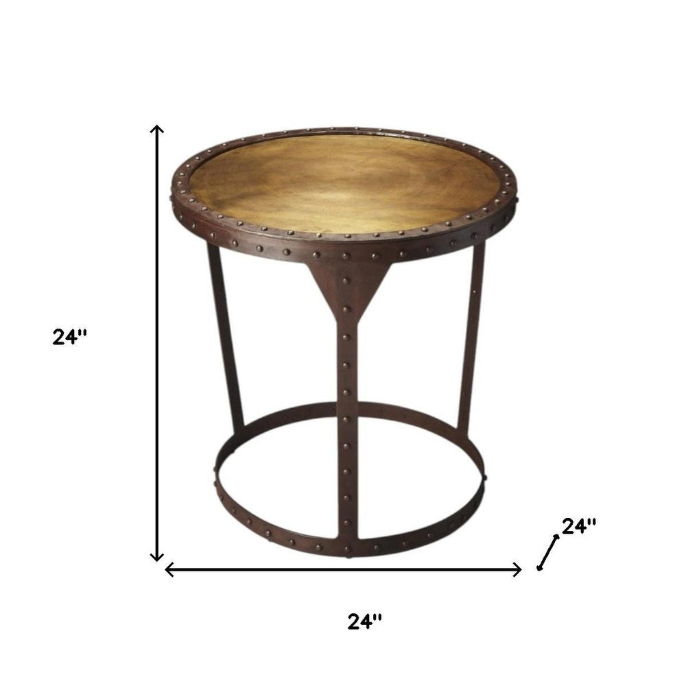 24" Copper and Bronze Metal Round Pedestal End Table HomeRoots