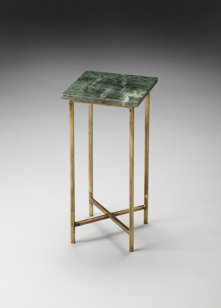 21" Green and Gold Marble Drink Size Square End Table HomeRoots