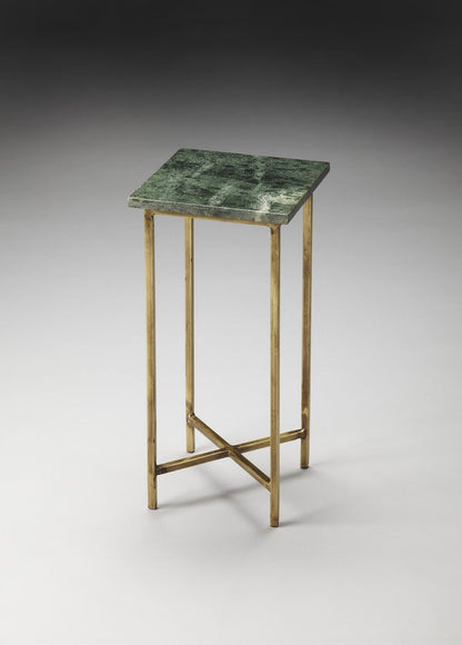 21" Green and Gold Marble Drink Size Square End Table HomeRoots
