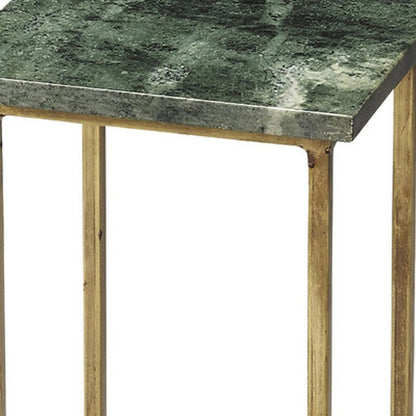 21" Green and Gold Marble Drink Size Square End Table HomeRoots
