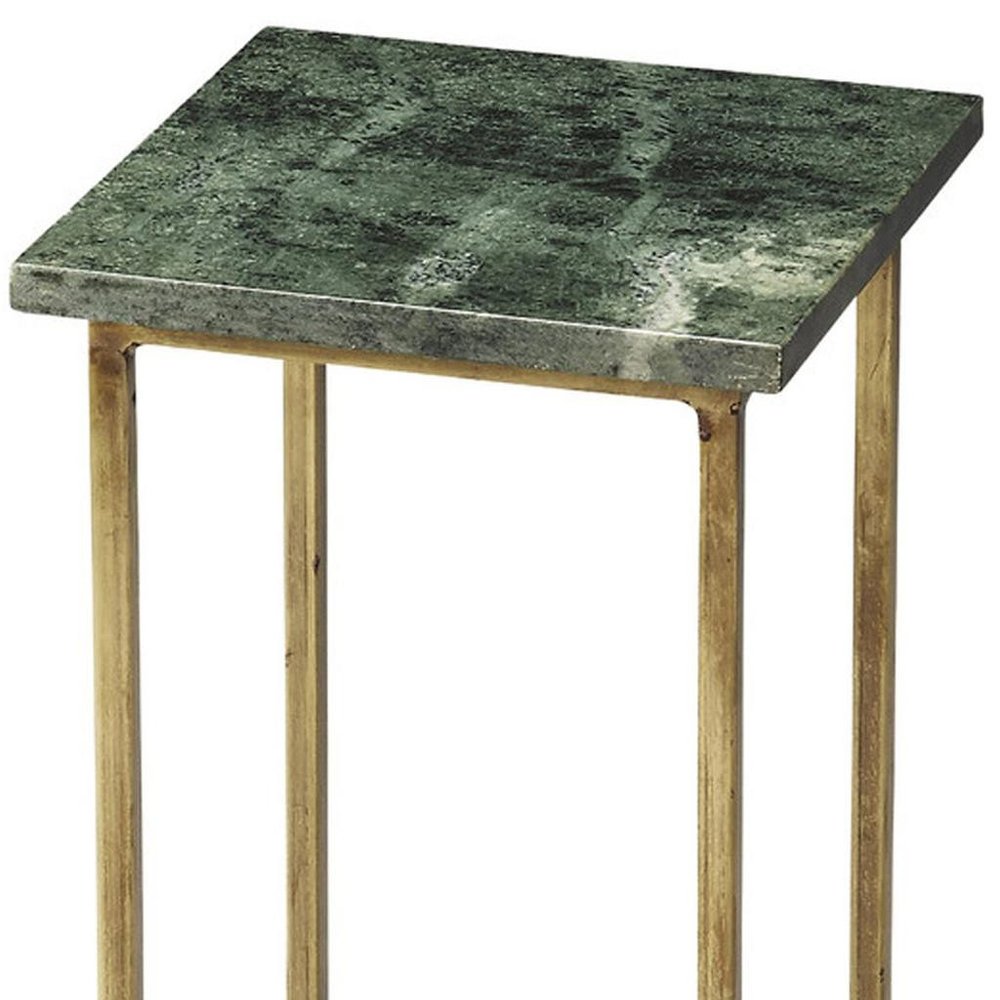 21" Green and Gold Marble Drink Size Square End Table HomeRoots