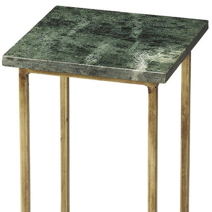 21" Green and Gold Marble Drink Size Square End Table HomeRoots