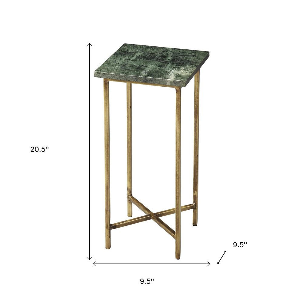 21" Green and Gold Marble Drink Size Square End Table HomeRoots