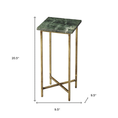 21" Green and Gold Marble Drink Size Square End Table HomeRoots
