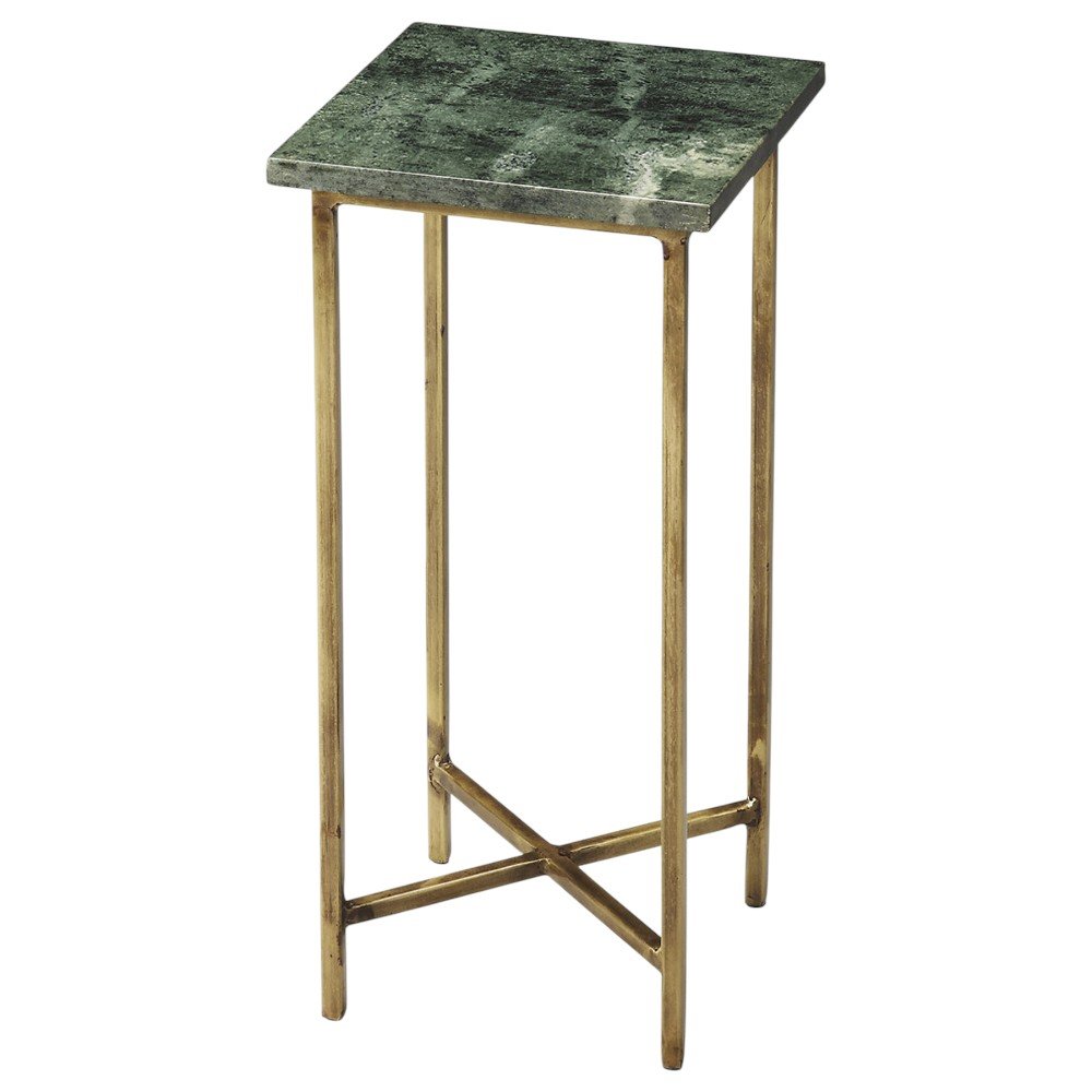 21" Green and Gold Marble Drink Size Square End Table HomeRoots