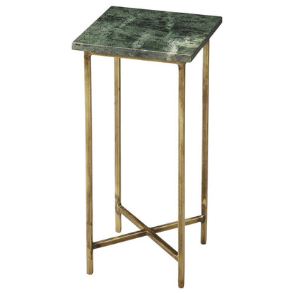 21" Green and Gold Marble Drink Size Square End Table HomeRoots