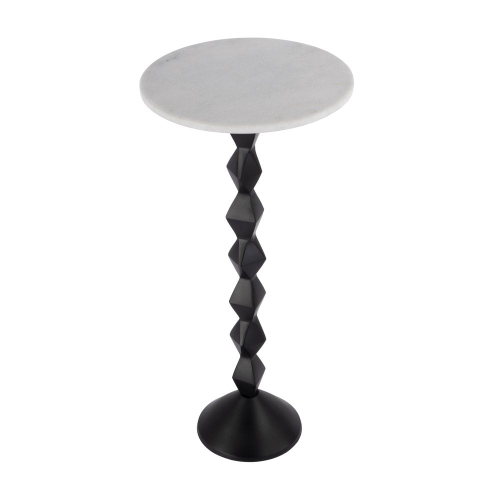 25" White and Black Marble and Aluminum Round Pedestal End Table HomeRoots