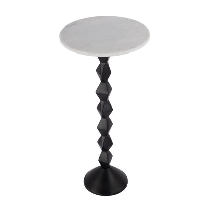 25" White and Black Marble and Aluminum Round Pedestal End Table HomeRoots