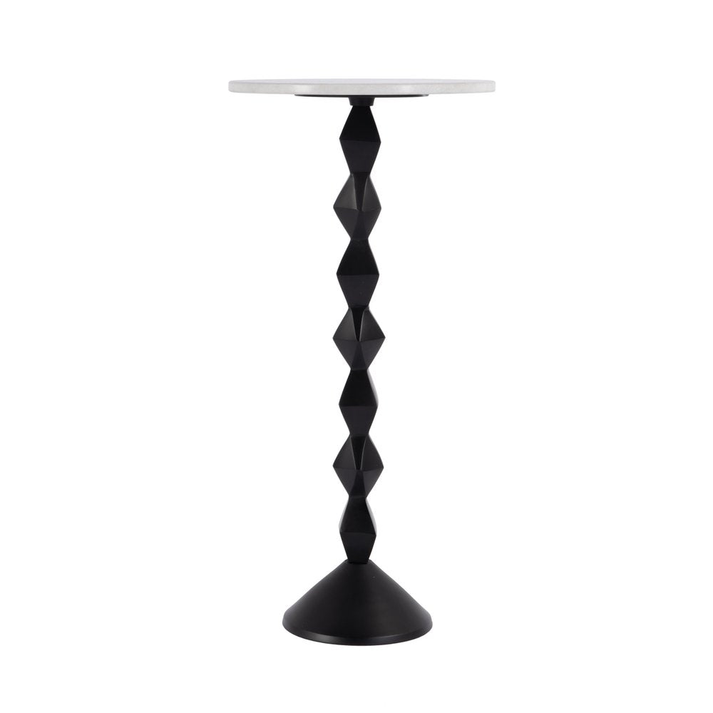 25" White and Black Marble and Aluminum Round Pedestal End Table HomeRoots