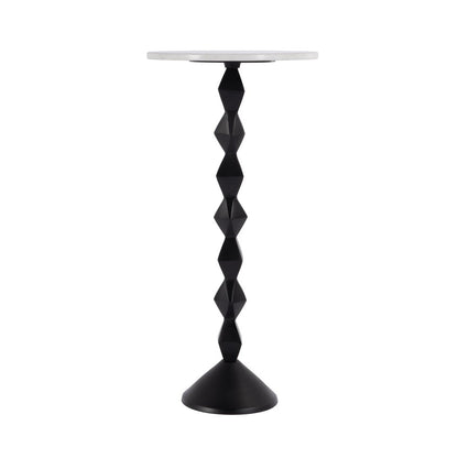 25" White and Black Marble and Aluminum Round Pedestal End Table HomeRoots