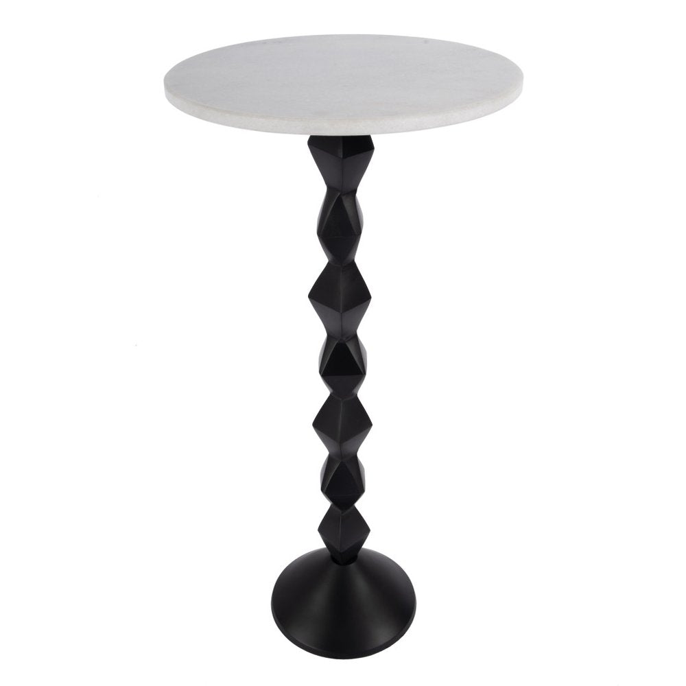 25" White and Black Marble and Aluminum Round Pedestal End Table HomeRoots