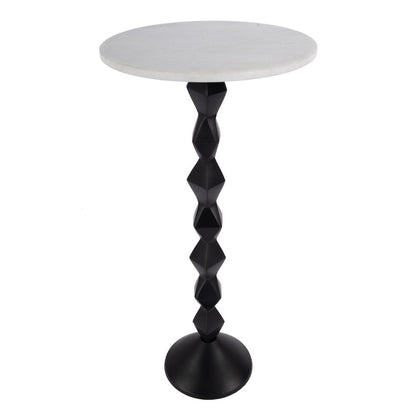 25" White and Black Marble and Aluminum Round Pedestal End Table HomeRoots
