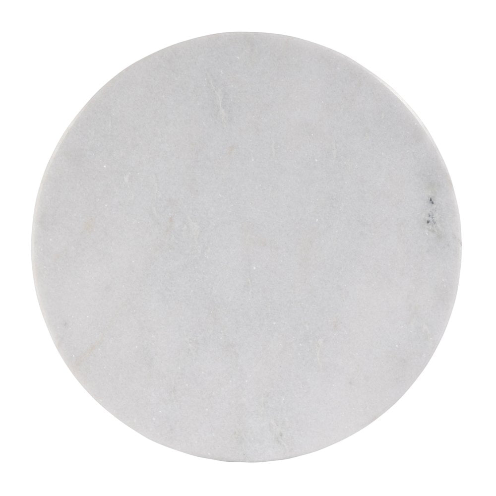 25" White and Black Marble and Aluminum Round Pedestal End Table HomeRoots