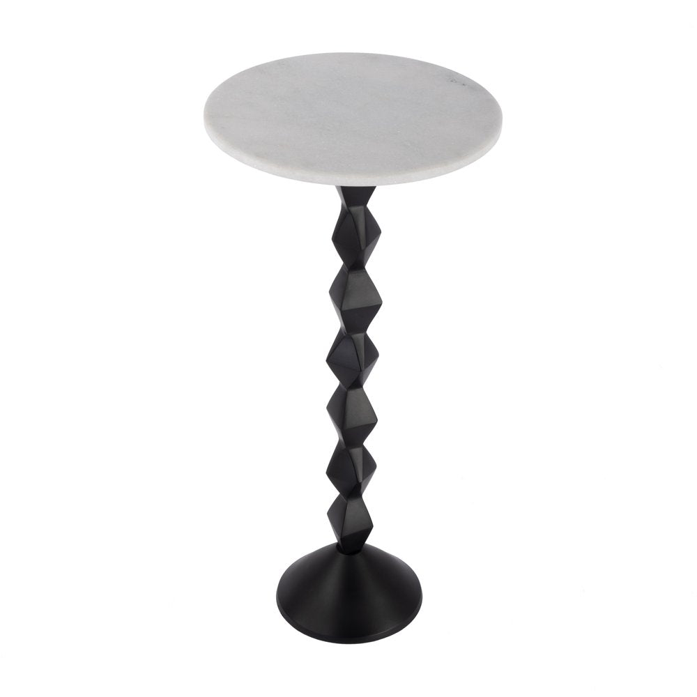 25" White and Black Marble and Aluminum Round Pedestal End Table HomeRoots